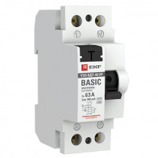 УЗО ВДТ-40 2P 63А 100мА (электронное) Basic EKF  elcb-2-63-100e-sim