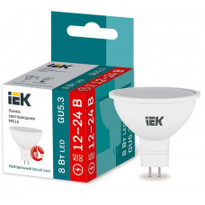 Лампа светодиодная MR16 софит 8Вт 12-24В 4000К GU5,3 IEK  LLE-MR16-08-12-24-40-GU5