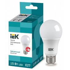 Лампа светодиодная A60 шар 15Вт 230В 4000К E27 IEK  LLE-A60-15-230-40-E27