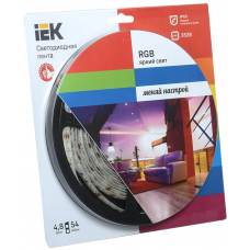 Лента LED 5м LSR-3528rgb54-4.8-IP65-12v eco светодиодная блистер IEK LSR1-3-054-65-1-05